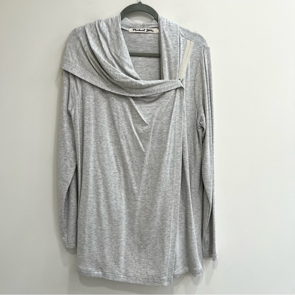 Michael Stars Women's Heathered Gray Oversized Hooded Cardigan Sweater Large